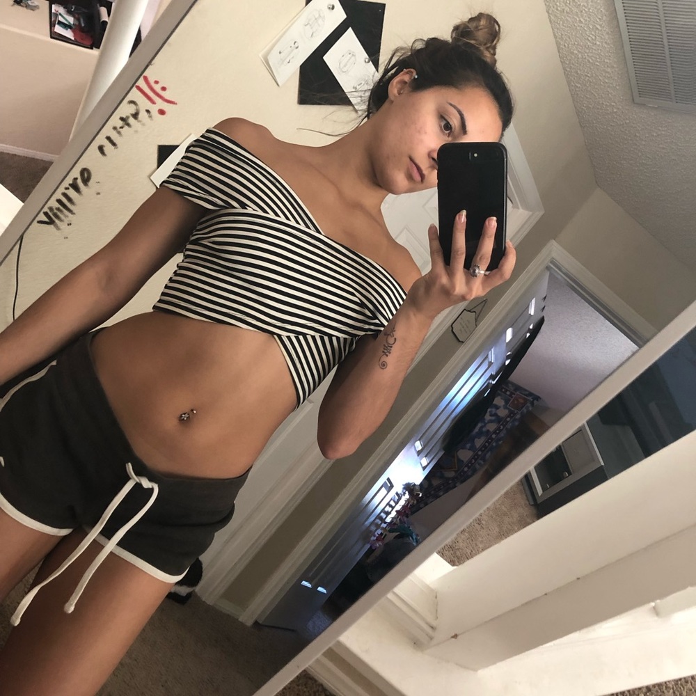 striped off the shoulder crop top